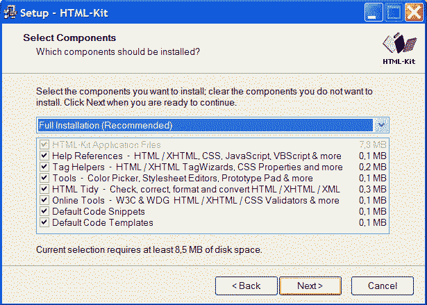 htmlkit seleccionar componentes
