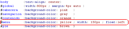 Definiendo estilos para el div menu