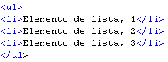 Ejemplo de una lista en Html