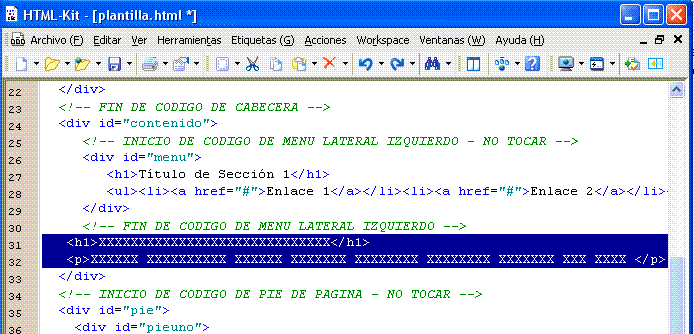 eliminar textos de plantilla web