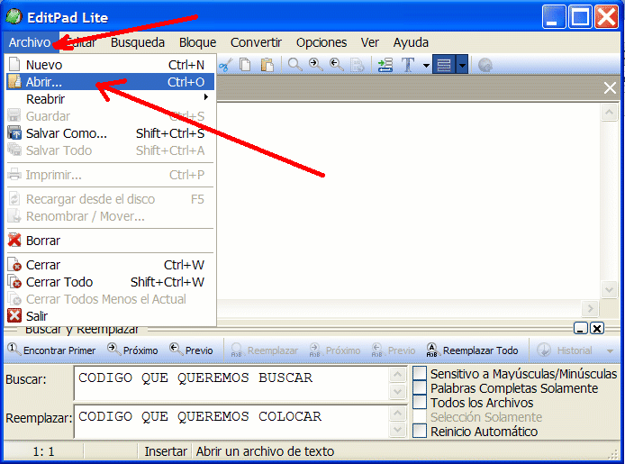 abrir pagina con edit pad lite