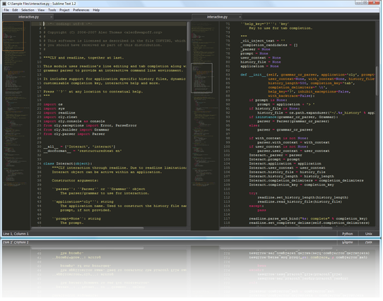 Aspecto del editor Sublime Text 2