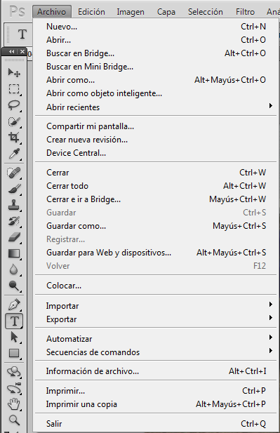 Teclas de accesos rápidos en Photoshop