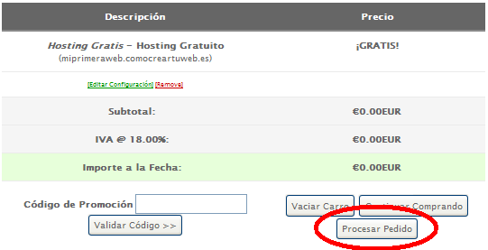 activación del alojamiento gratis de CCTW