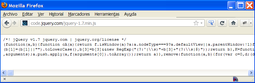 vista rara del código del archivo jquery