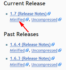 descarga la última versión de jquery del sitio oficial