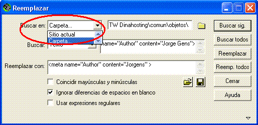 Buscar y reemplazar código Html con Dreamweaver