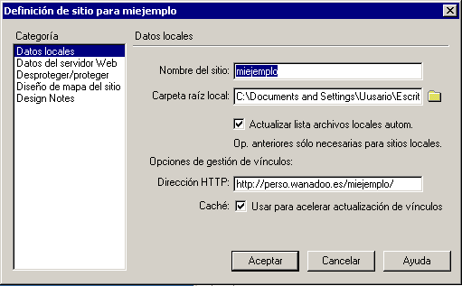 Datos de Definicion de Sitios