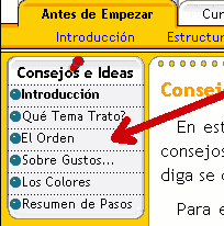 Menús para navegar por las lecciones de CCTW