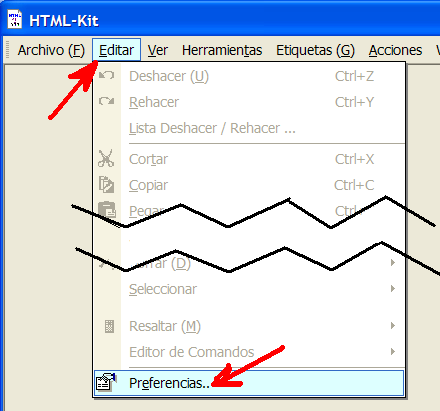 lenguetas de opciones del htmlkit