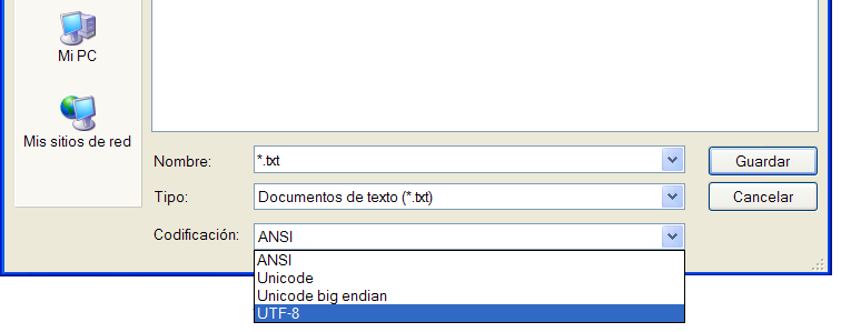 Como escoger la codificación correcta al guardar un archivo con notepad.