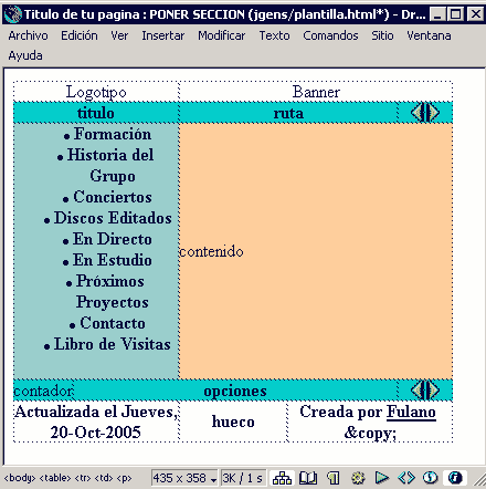 Plantilla con el menú insertado.